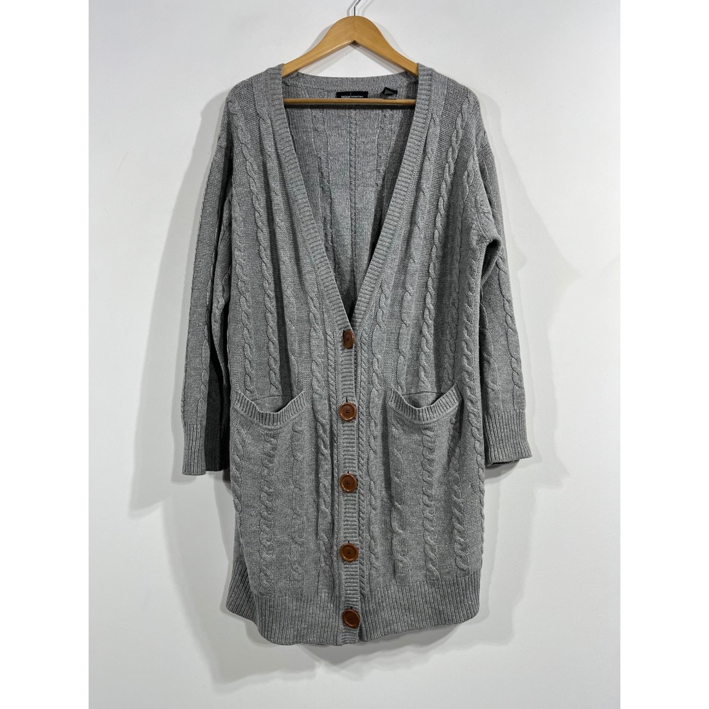 Moda Oversized Fisherman Cable Knit Long Cardigan Sweater Wool Large Academia